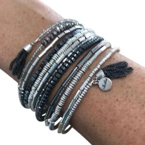 Stella & Dot Silver and Black Multi-Strand Bracelet